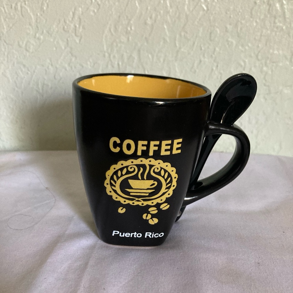 Black w/ Gold coloring Puerto Rico  Embossed Souvenir Coffee mug